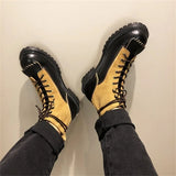 KOWM Hiking shoes men's cowhid boots British leather trekking shoes thick soled ankle sneakers cowhide high top motorcycle boots