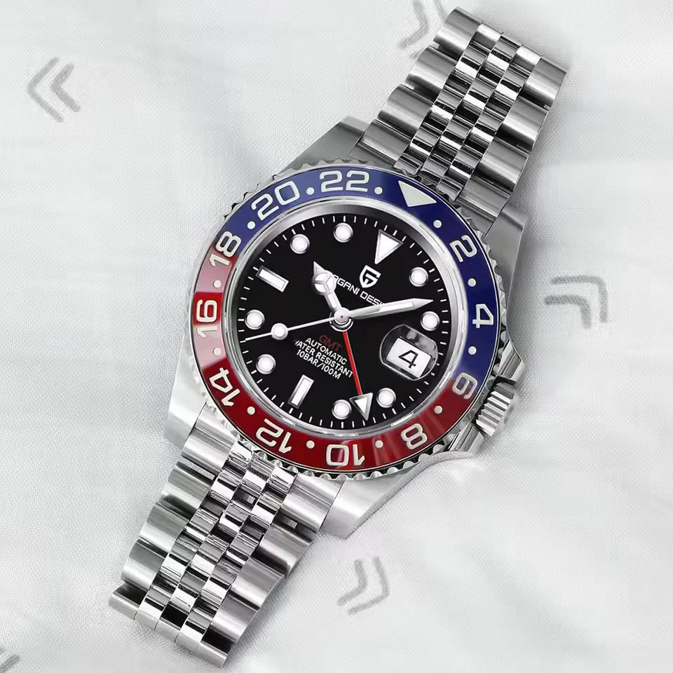 PAGANI DESIGN 40mm Automatic GMT Wristwatch Stainless Steel Waterproof Men Watch Top Brand Mechanical sports Watches Men PD-1662