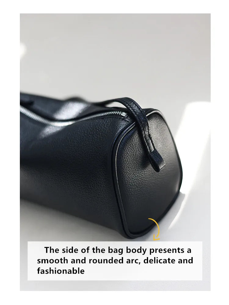 Full Grain Leather Soft Balck Small Size Crossbody Bags For Women Luxury Adjustable Shoulder Strap Underarm Bag Portable Handbag