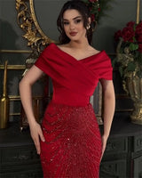 Contessa Dubai customized Red Mermaid Prom Dresses Beaded Off the Shoulde vestidos de noche Floor-Length Formal Evening 2025