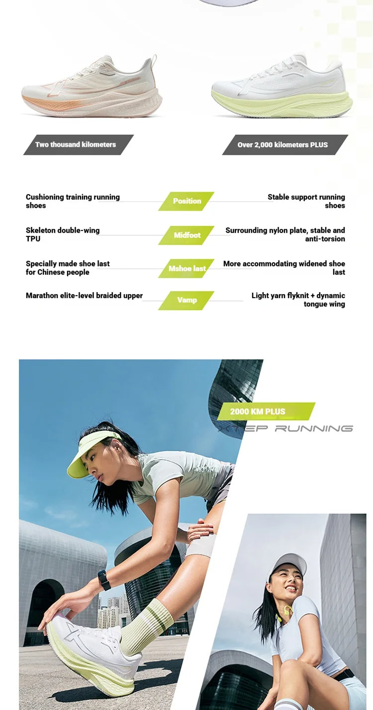 Xtep 2000km Plus Running Shoes Women's 2025 Spring Lightweight Anti-slip Wear-Resistant Training Jogging Sneakers 875318110009