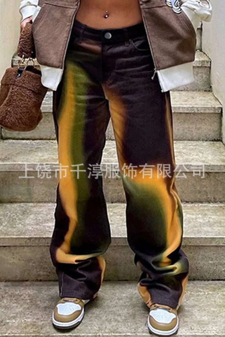 Women's 3D Print Wide-Leg "Jeans" – Trendy Low-Waist Flare Pants