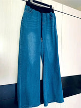 Winter Wide Leg Denim Pants Women Thicken Plush Velvet Lined High Waist Jeans Lace Up Warm Baggy Straight Vaqueros Pantalones