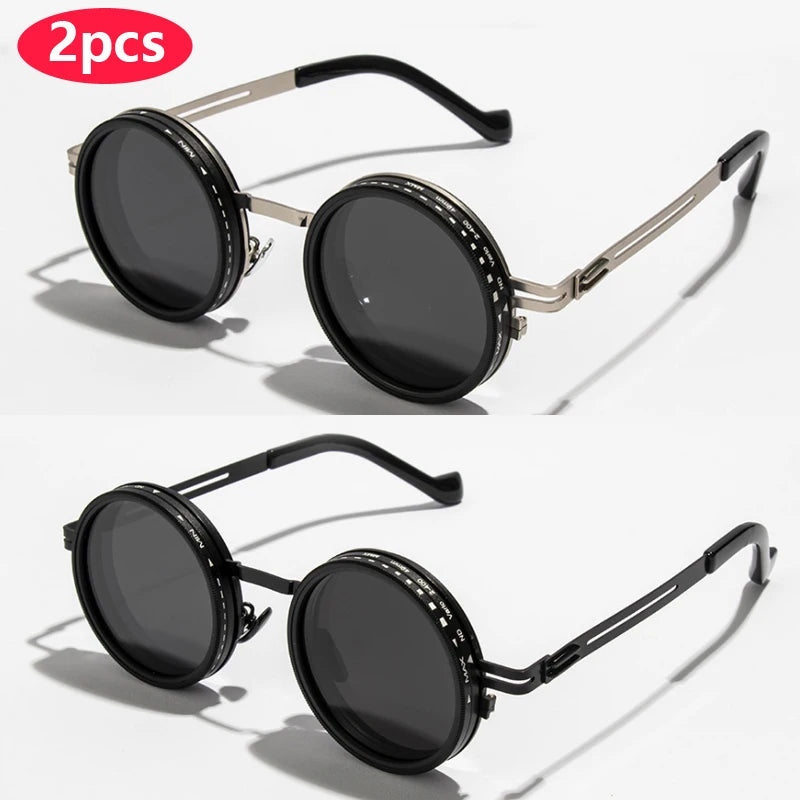 New Adjustable 1-9 Sunglasses Punk Polarized Sun Glasses Men Women Round ND Filter Lenses Retro Fishing Eyeglasses Shades