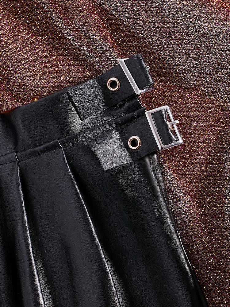 Black Faux Leather Low-Rise Pleated Mini Skirt