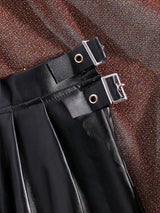 Black Faux Leather Low-Rise Pleated Mini Skirt
