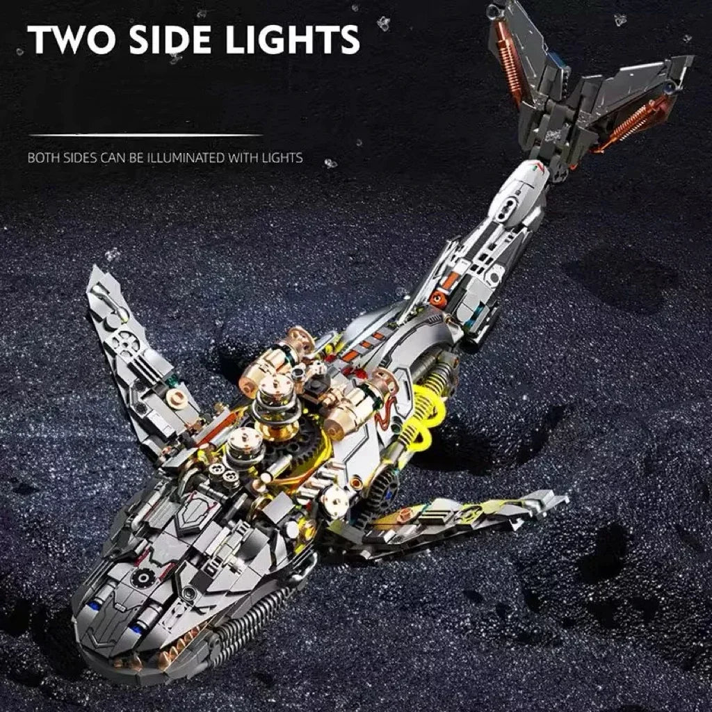 2025 MOC Mechanical Whale Building Block Model Bricks With Light DIY Desktop Decoration Kids Toys Christmas Birthday Gifts Toy
