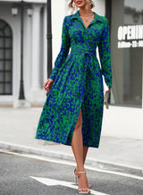 Elegant Print Belted Midi Dress