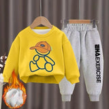 Kids' Winter Cartoon Bear Fleece Tracksuit