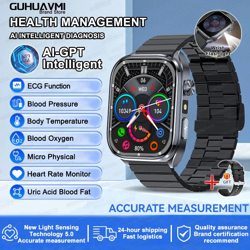 ECG+PPG Health Smartwatch – AI Body Analysis & BT Calling