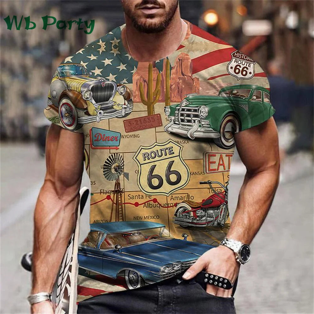 Vintage Route 66 Biker Print Men's Graphic Tee