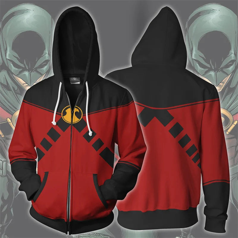 Superhero Nightwing Robin Cosplay Hoodie Costume Sweatshirt Halloween Zipper Outerwear Casual Hoodies Cosplay Costume Jackets