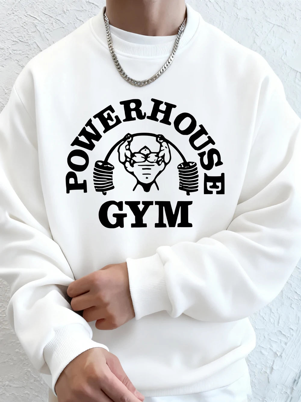 Powerhouse Gym Letter Printing Men Sweatshirts Winter Fleece Warm Hoodie Korean Loose Crewneck Pullovers Hip Hop Male Clothes