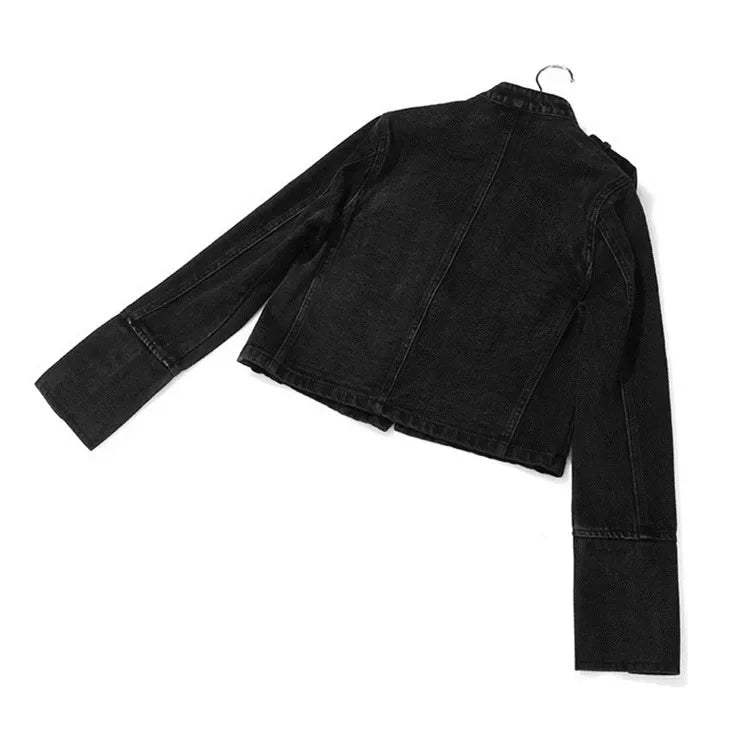 Split-Button Cropped Denim Jacket – Streetwear Jean Outerwear