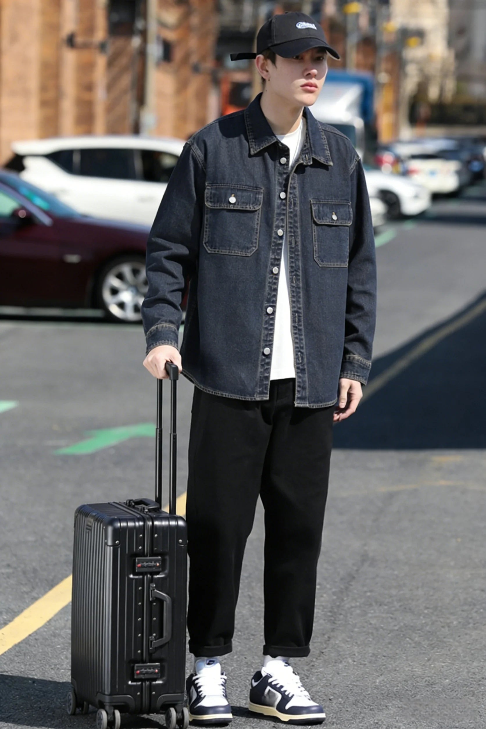 Retro Japanese Style Long Sleeve Denim Jacket Washed out Casual Workwear Versatile Spring Autumn Denim Shirt