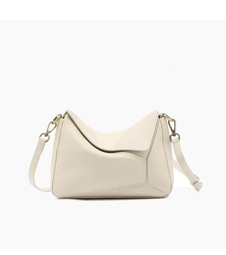 Pure 100% Cowhide Leather Women's Geometric Solid Color Shoulder Bag For Ladies Large Capacity Pillow Crossbody Handbag Luxury
