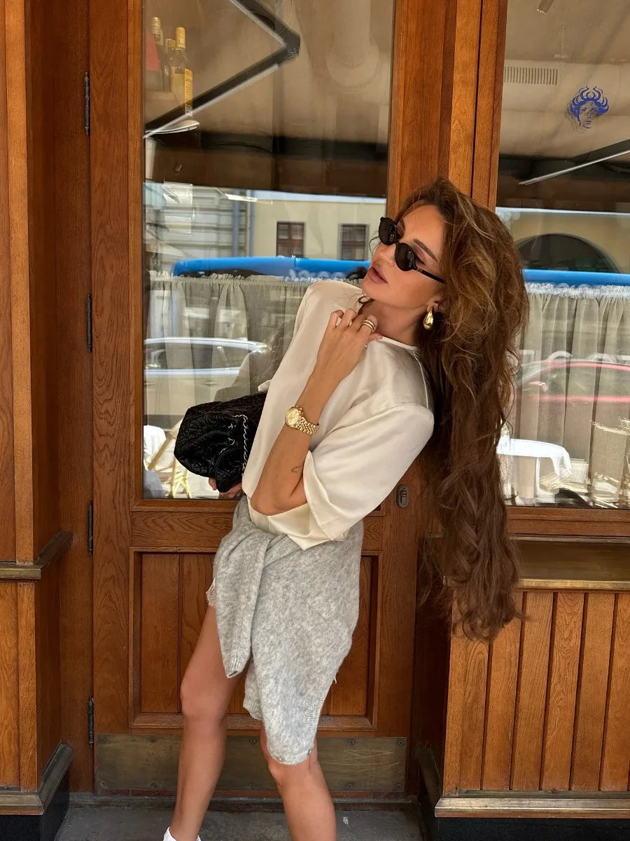 Hirsionsan Loose Sets Women Two Pieces Short Tops & Lace Patchwork Shorts Elegant Female High Quality Outfits Soft Tracksuit