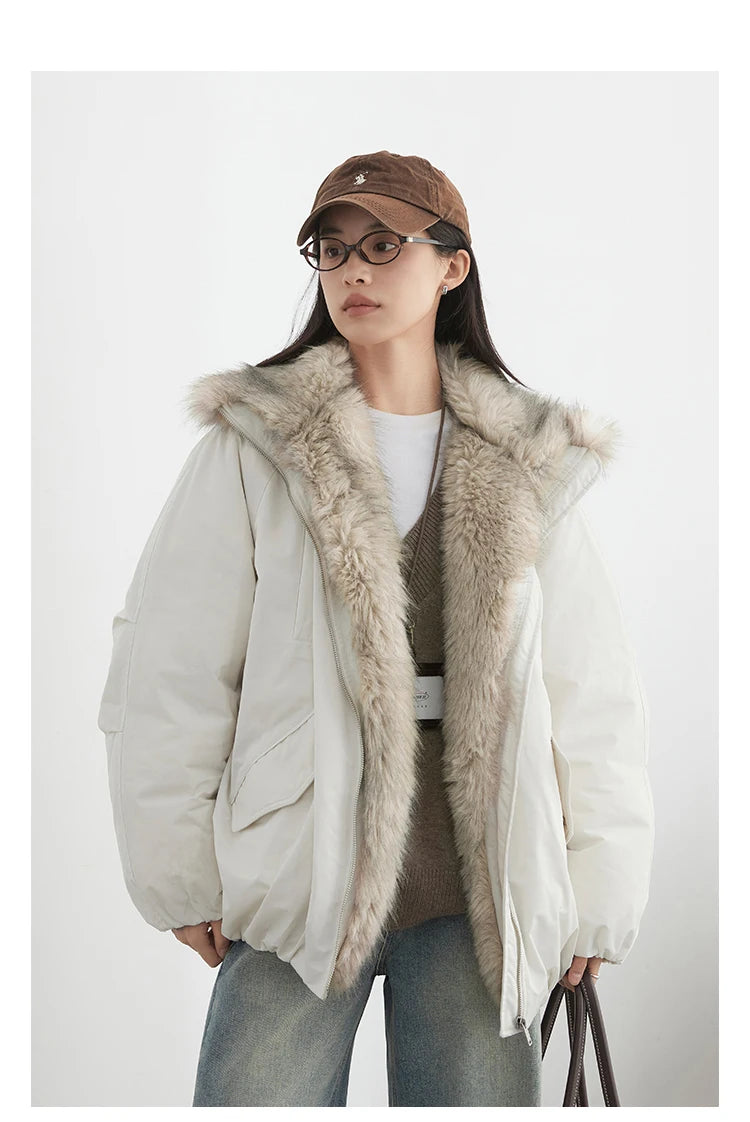 Women's Hooded Down Jacket with Faux Fur Collar