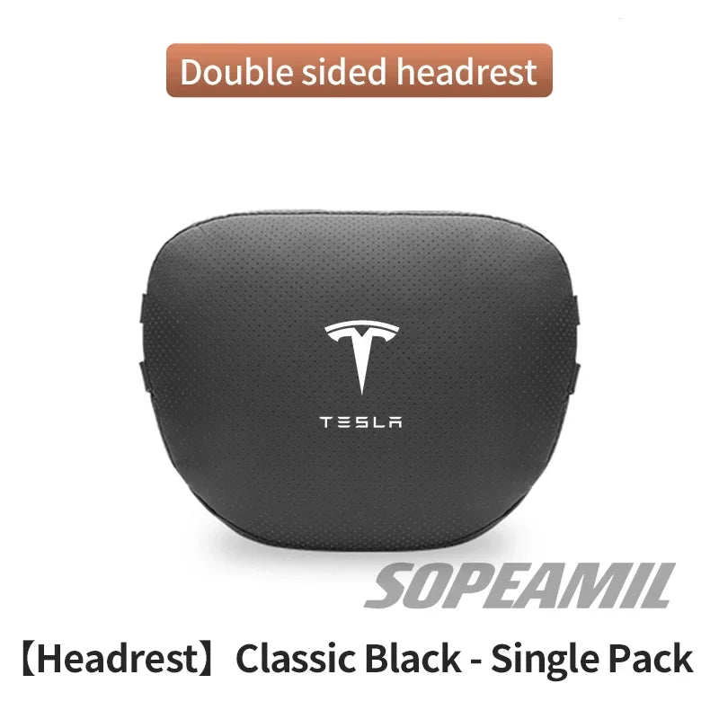 Car Double-Sided Suede Leather Headrest Neck Support Pillow Seat Waist Cushion Tesla Cybertruck Model 3 Model Y Model S Model X