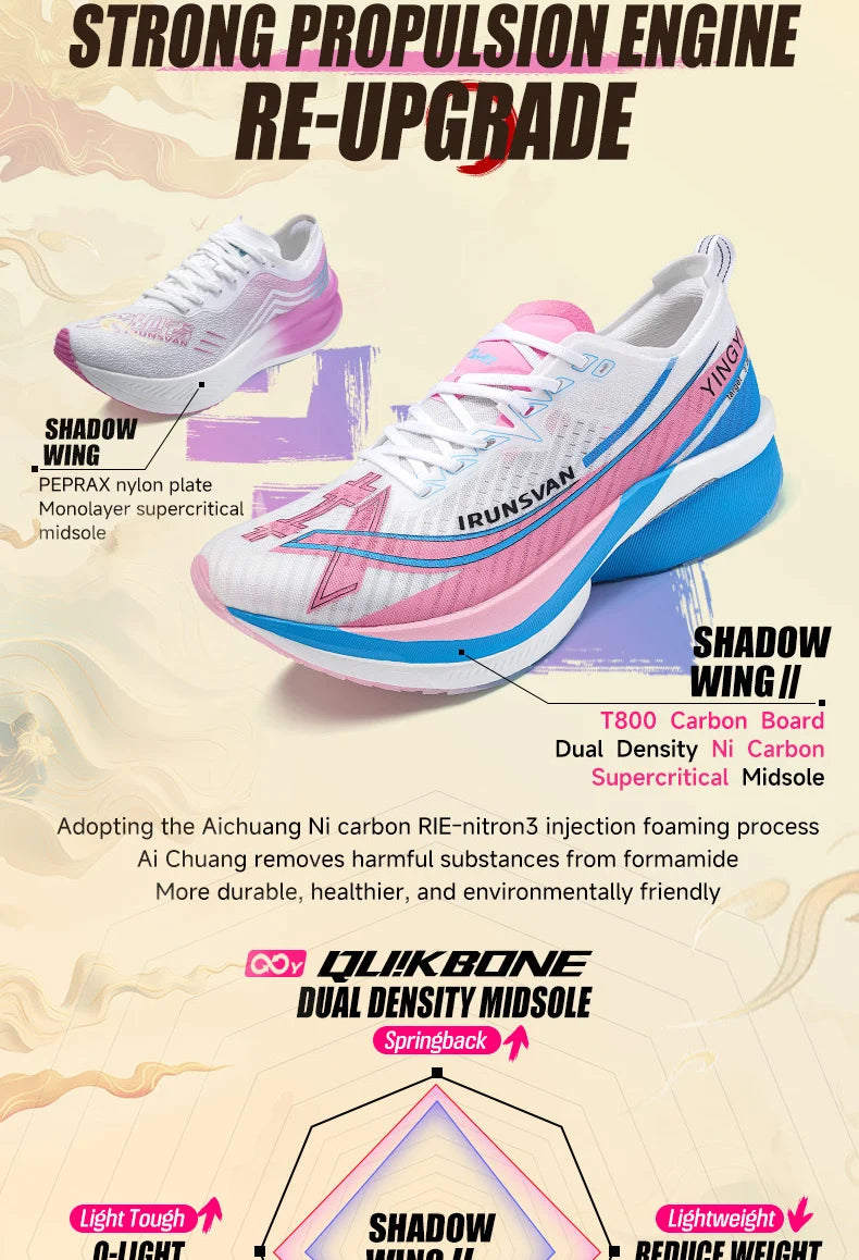 IRUNSVAN Shadow Wing 2.0 Carbon Plate Professional Marathon Running Shoes Men Lightweight Cushioning Training Outdoor Sneakers