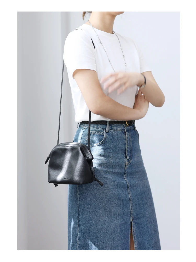 Women's Real Leather Crossbody Bags Luxury Designer Soft Black Shoulder Bag Cowhide Small Size Versatile Fashion Purses