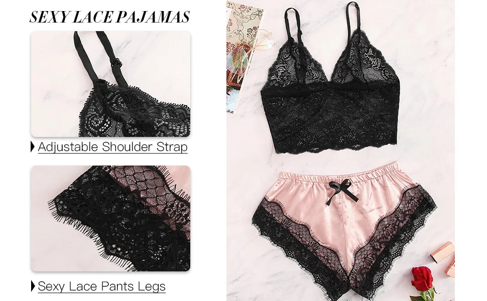 Women’s Plus Size Lace 2-Piece Pajama Set