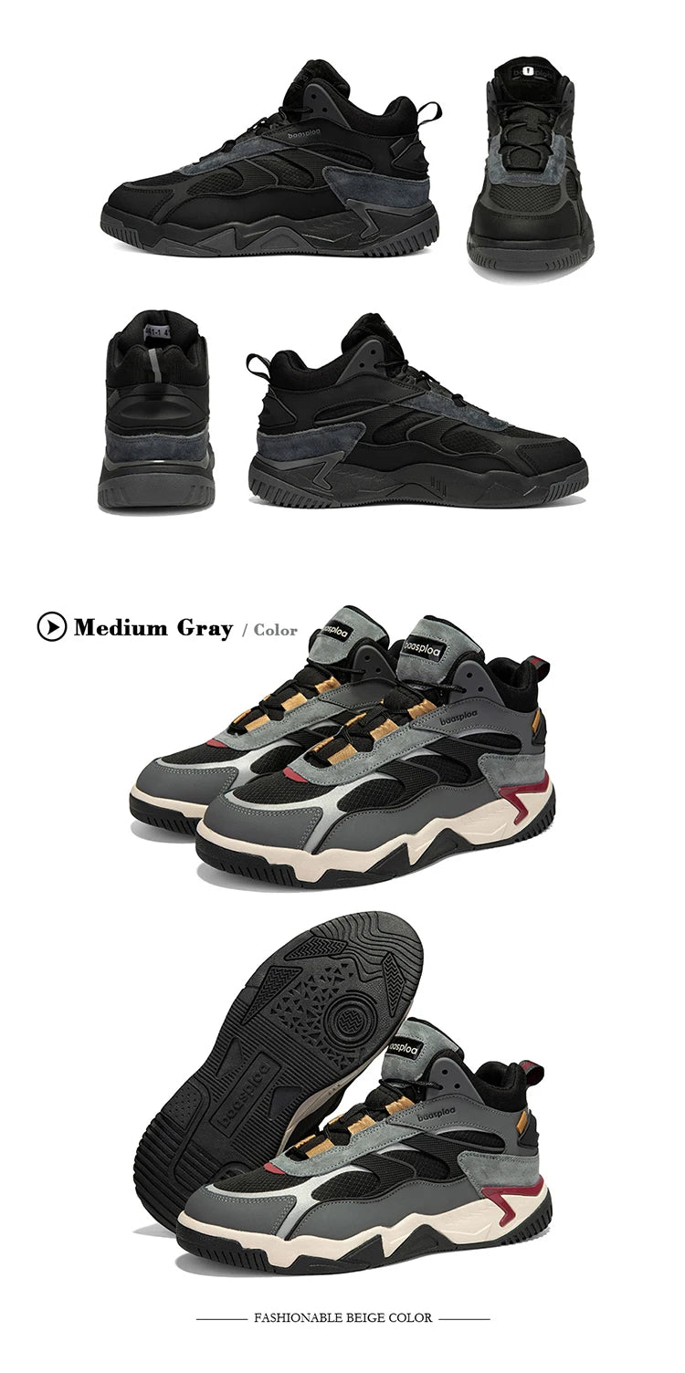Baasploa Winter Men Shoes Fashion Plush Warm Waterproof Leather Sports Shoes Male Casual Outdoor Non-Slip Lace up Walking Shoes