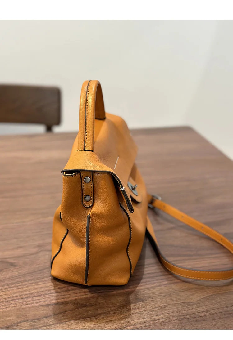 Johnature 2026 Autumn New Handmade Retro Genuine Leather Women's Bag Versatile Soft Cowhide Solid Color Shoulder Crossbody Bags