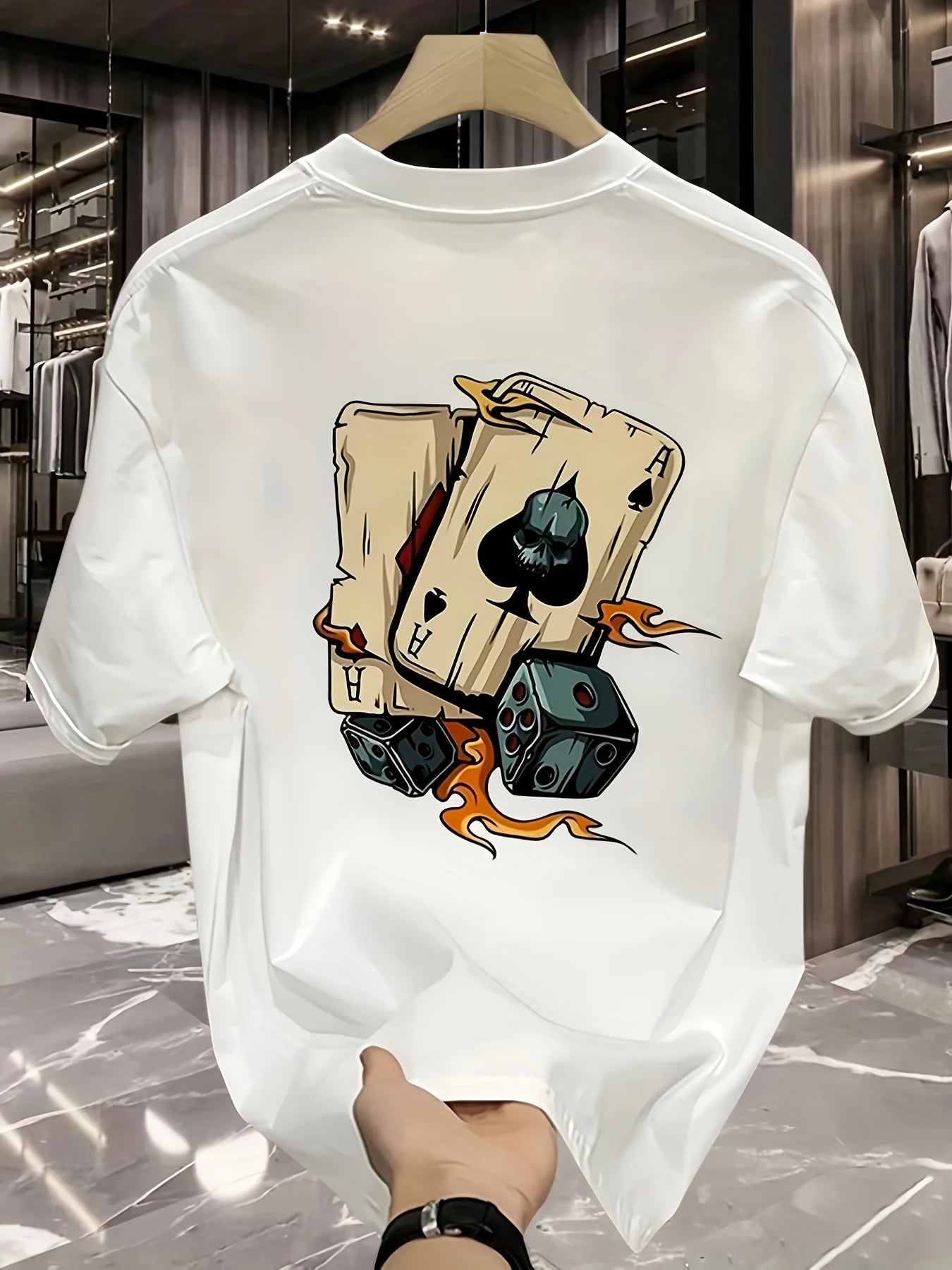 Men's 100% Pure Cotton Poker & Dice Print Loose Fit Casual T-Shirt