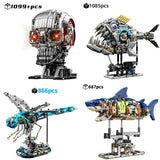 Mechanical Animal Technical Building Blocks, Light MOC Assembly Bricks, Shark Dragonfly Skull Piranha 4 Styles Adults Kids Gift
