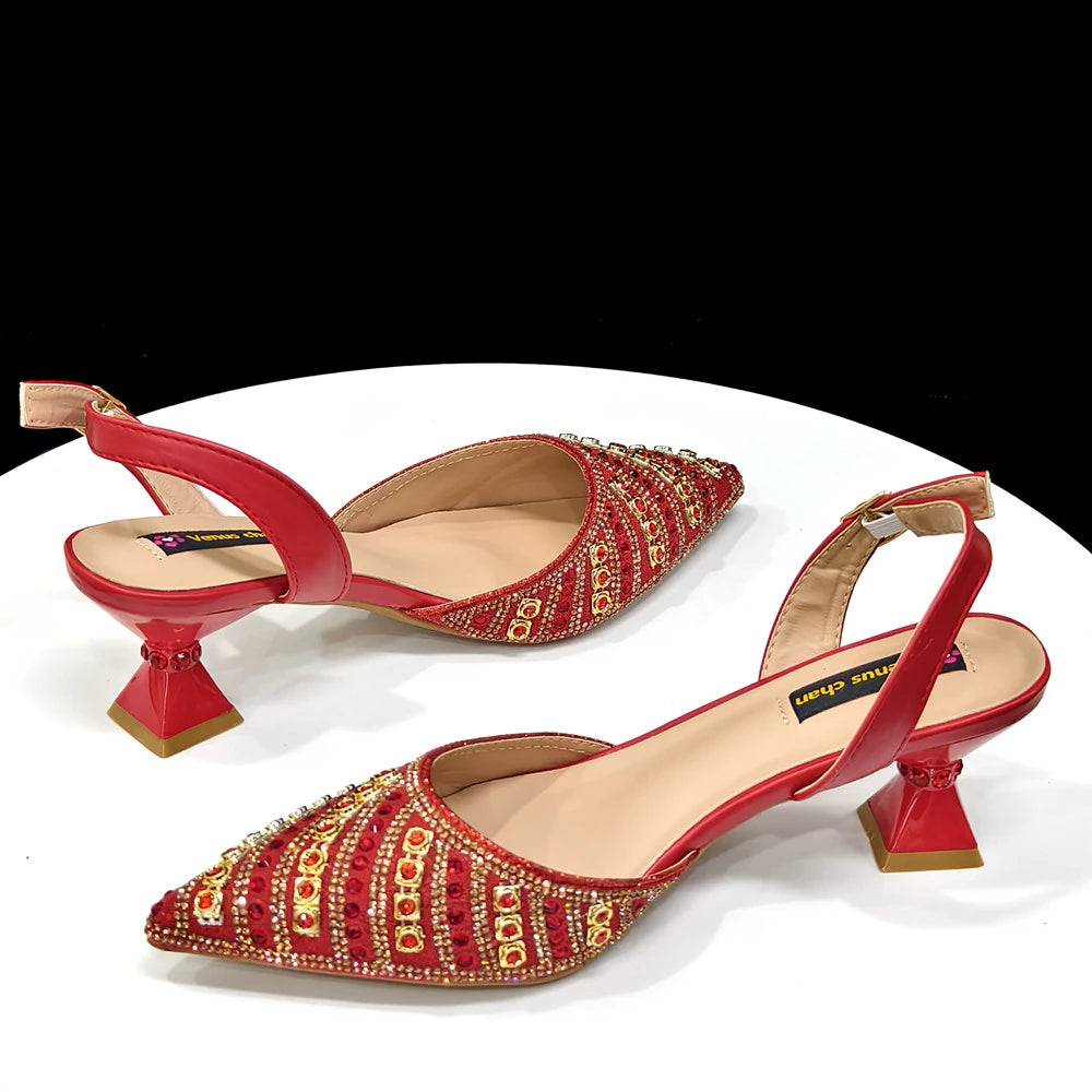 Rhinestone Pointed-Toe Slingback Heels & Bag Set