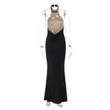 Lace Halter Backless Maxi Dress - Off-Shoulder Bodycon Party Gown