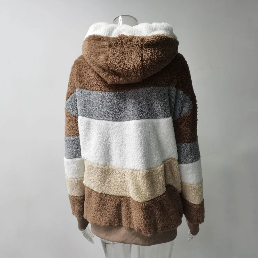 Hooded Plaid Spliced Winter Coat
