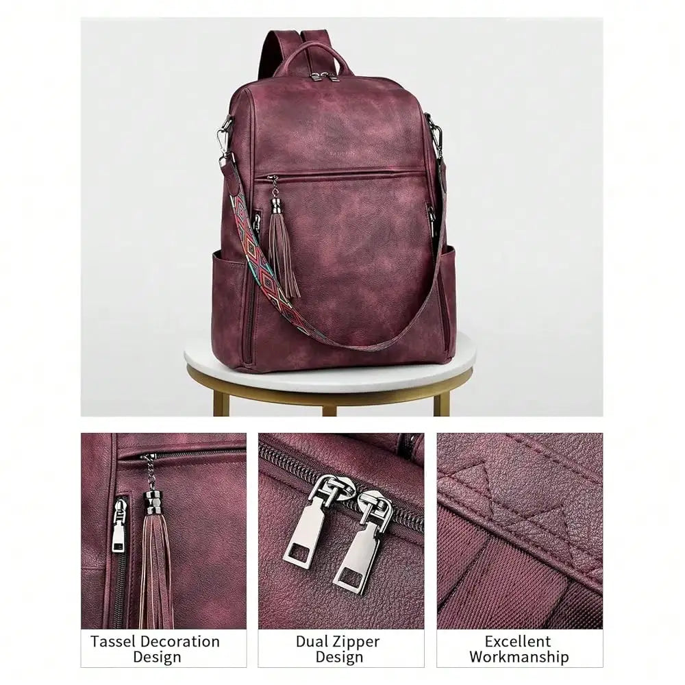 Women's Genuine Leather Laptop Backpack — 15.6" Retro Style