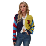 Colorful Striped Letter Knit Vest & Coat Set