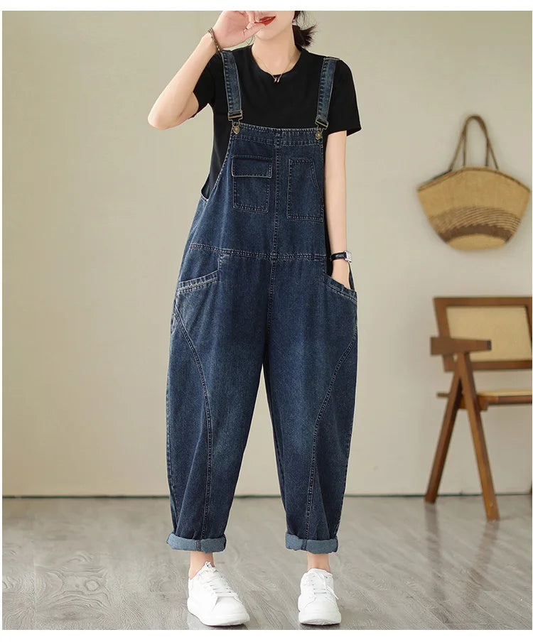 Vintage Patchwork Denim Cargo Overalls