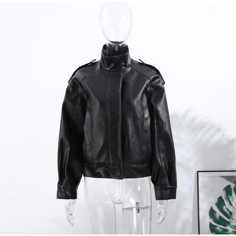 Chic Stand Collar Leather Jacket