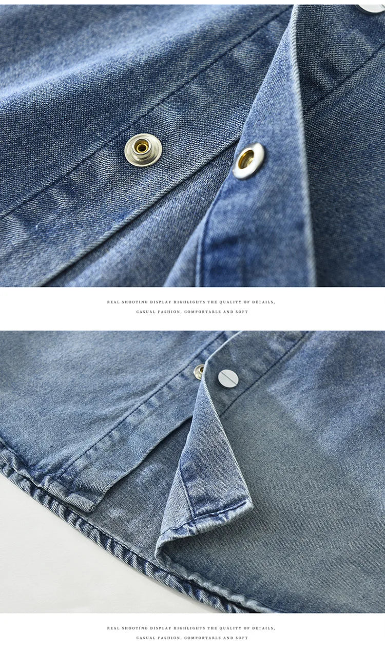 2025 Autumn New Letter-embroidered Vintage Washed Long Sleeve Denim Shirt for Men Clothing Cotton Versatile Streetwear CM7738