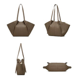 New Women's Large Capacity Cowhide Tote Fashionable Bat Wing Design Genuine Leather Handbag for Commuting Versatile Ladies Bag