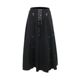 Gothic High-Waist A-Line Midi Skirt | Harajuku Grunge Y2K
