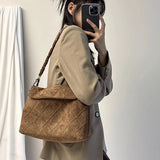 LAORENTOU Fabric Women's Strap Shoulder Bag Advanced Retro Underarm Large Capacity Fashion Quilted Handbag for Women Cossbody