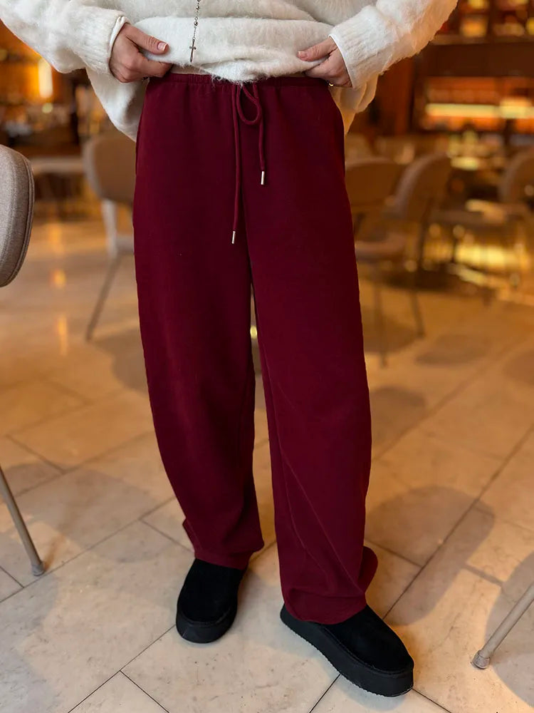 Autumn Burgundy Sweatpants Women Straight Leg Sport Pants Cotton Ladies Coffee Basic Joggers Wide Leg Women's Pants And Trousers