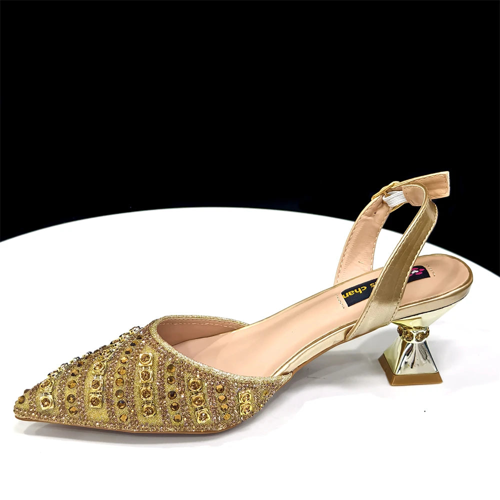 Rhinestone Pointed-Toe Slingback Heels & Bag Set