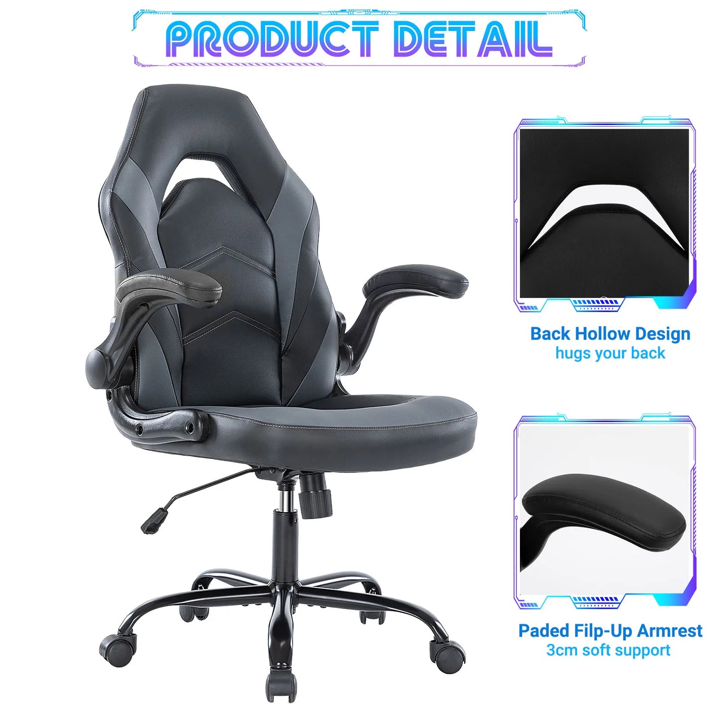 JHK Ergonomic Gaming & Office Chair with Flip Armrests