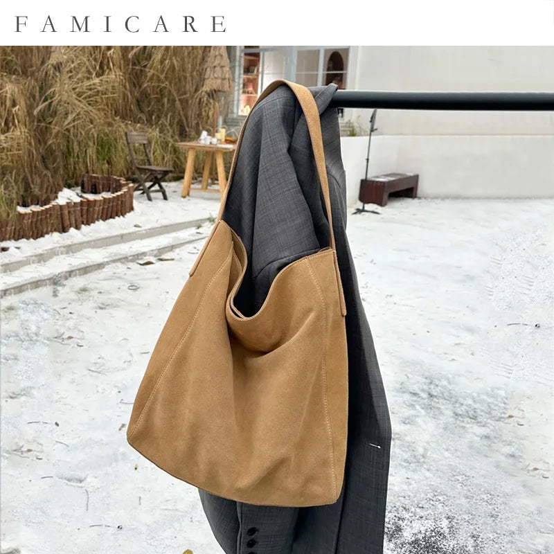 Frosted Suede Tote Bag – Large Capacity Shoulder Bag