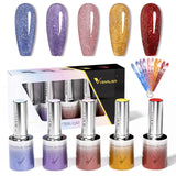 5pcs Venalisa Hema/TPO Free Cat Eye Nail Gel Polish Color Palette Kit Ultra Glitter Diamond Sparkle Soak Off UV LED Varnish Set