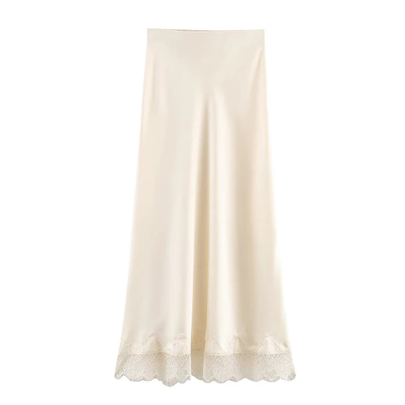 Willshela Lace Hem Pleated A-Line Midi Skirt
