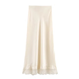 Willshela Lace Hem Pleated A-Line Midi Skirt