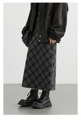 CHIC VEN Women Long Skirt Casual New Sweet Cool Style High Waist Slit Plaid Half Skirt Straight Tube Skirts Spring Autumn 2024