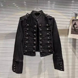 DEAT 2025 Autumn New Fashion Metal Buckle Design Shoulder Strap Denim Short Jacket For Women High Street Coat Female 11A06995
